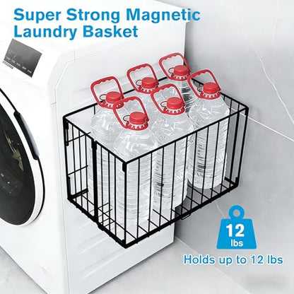 Magnetic Collapsible Laundry Basket, Foldable Metal Laundry Hamper for Washing Machine Side, Space Saving Pop Up Hamper, Laundry Room Organization and Storage (Black) - color: Black