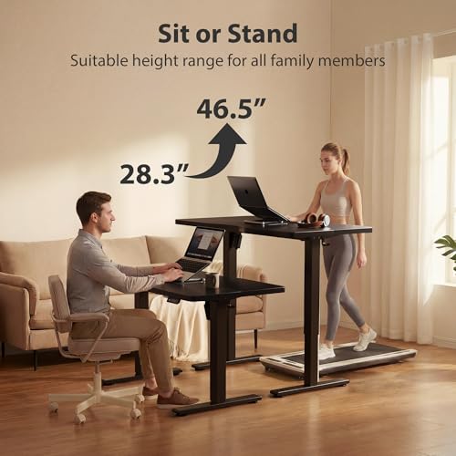 Cubiker Standing Desk, 55x28 Inches Sit Stand Home Office Desk, Electric Stand up Desk, Adjustable Desk with Splice Board, Black Frame/Black Top - color: Black, size: 55x28