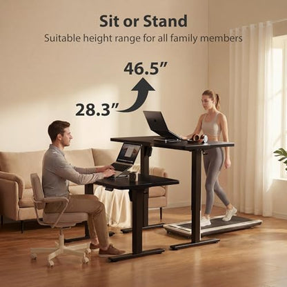Cubiker Standing Desk, 55x24 Inches Sit Stand Home Office Desk, Electric Stand up Desk, Adjustable Desk with Splice Board, Black Frame/Black Top - color: Black, size: 55x24