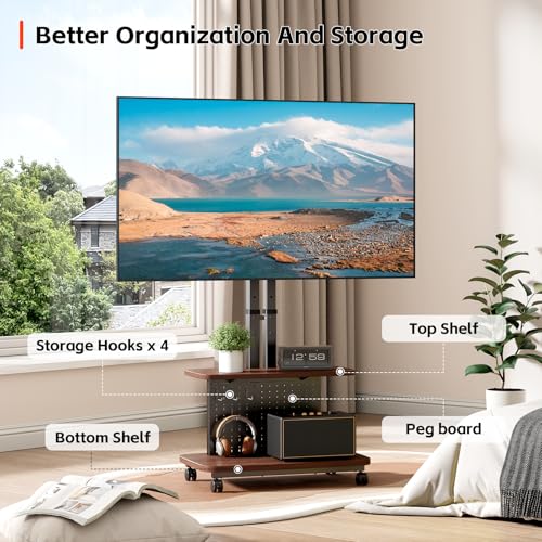 Mobile TV Cart on Wheels,Height Adjustable Rolling TV Stand for 32-85 inch TVs,with 5-Level Lift,35° Swivel,Portable Media Cart for Office,Outdoor - style: Style 3