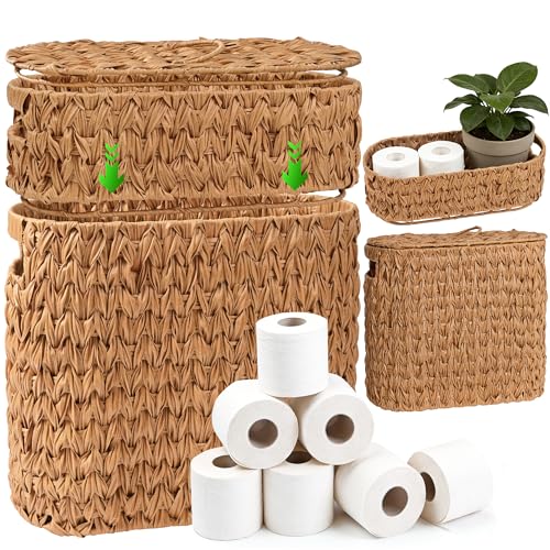 Livole 2-in-1 Toilet Paper Basket with Lid Toilet Paper Storage - 16 Regular Rolls or 12 Mega Rolls Woven Plastic Rattan Waterproof Toilet Paper Organizer for Bathroom, Natural - color: Natural