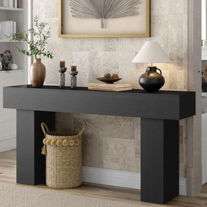 63 Inch Long Console Table for Entryway, Farmhouse Wood Rectangular Sofa Table Behind Couch Table, Narrow Entryway Table for Living Room, Entrance, Hallway, Foyer, Easy Assembly (Charcoal Black) - color: Charcoal Black