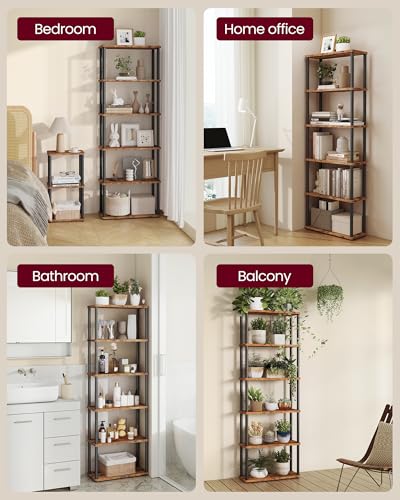 VASAGLE Superfast Toolless Assembly, 6-Tier Shelf for Living Room, Standing Shelf, Bookshelf, Bedroom, Kitchen, 9.4 x 23.6 x 68.3 Inches, Rustic Brown and Ink Black ULLS166K01 - color: Rustic Brown + Ink Black, size: 6 Tiers (23.6"W)