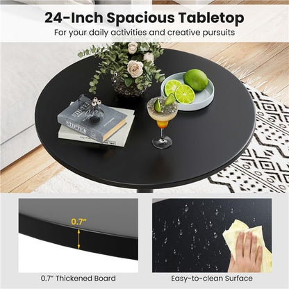 ERGOMASTER Two-in-one Adjustable Height Bar Tables, 24-inch Round Cocktail Table with Sturdy Metal Base, 40"/22" Two Convertible Height High Top Pub Table for Home Bar, Restaurant Bistro (2, Black) - color: Black, size: Diameter：23.99‘’