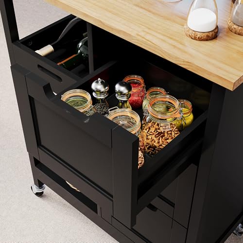 YITAHOME Kitchen Island with Storage, Kitchen Cart for Home, Rolling Serving Utility Trolley Cart on Wheel with 3 Drawers and 3 Storage Shelves, Kitchen Serving Cart for Dining Room, Bar, Black - style: 26.7"W Black