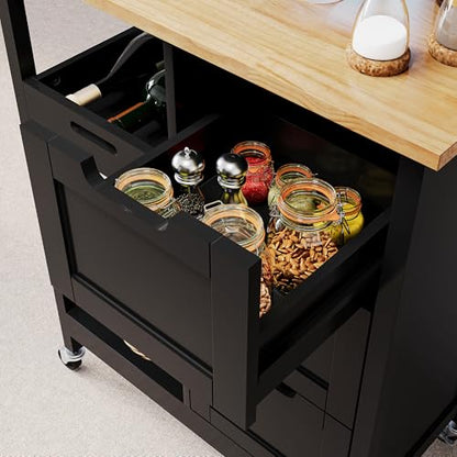 YITAHOME Kitchen Island with Storage, Kitchen Cart for Home, Rolling Serving Utility Trolley Cart on Wheel with 3 Drawers and 3 Storage Shelves, Kitchen Serving Cart for Dining Room, Bar, Black - style: 26.7"W Black