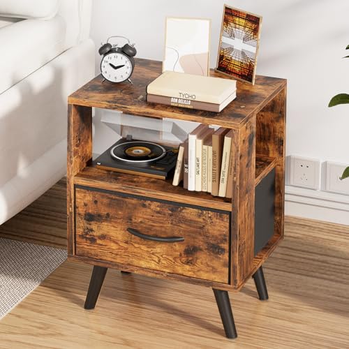 Aenuert Night Stand, Brown Nightstand with Drawer, Side Table with Open Storage, 2-Tier Modern End Table, Bedside Table for Small Space, Living Room, Bedroom - color: Brown, size: 2-Tier