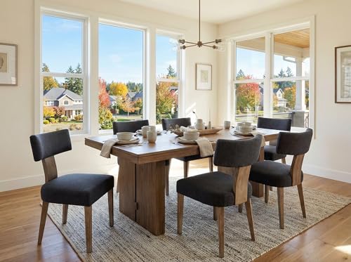 RIVOVA Linen Dining Chairs Set of 4, Modern Dining Chair with Curved Backrest and Wood Legs Upholstered Dining Chairs Farmhouse Dining Room Chairs Kitchen Chairs, Charcoal - color: Charcoal Curved