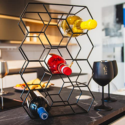 Gusto Nostro Countertop Wine Rack - 14 Bottle Freestanding Modern Black Metal Small - 3 Tier Tabletop Wine Holder Stand for Cabinet, Pantry - Wine Racks Countertop - No Assembly Required - color: Black