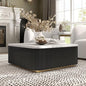 Furniture of America Beryl Modern Square White Genuine Marble Top Coffee Table with Fluted Pedestal Base and Gold Stainless Steel Accent, Low Profile Table for Living Room, Home Office, Black - size: Coffee table, style: Square