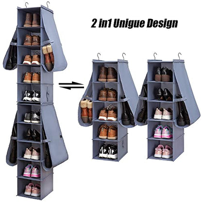 Hanging Shoe Organizer for Closet Footwear Boots Storage Shelf | Hang Closet Organization Storing Shelves Rack Display Shoes Boots Clothes 10-Shelf 4 Pockets Space Saver Oxford Cloth 2 Pack