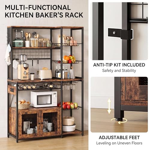 IRONCK Bakers Rack with Power Outlet, 45.5" W Kitchen Racks and Shelves | Chic Rustic Wood & Iron Frame. Ultimate Space Saver for Small Apartment Kitchens, Dining Beverage Bars, and Coffee Corners
