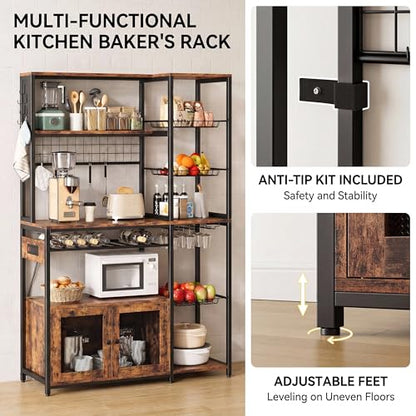 IRONCK Bakers Rack with Power Outlet, 45.5" W Kitchen Racks and Shelves | Chic Rustic Wood & Iron Frame. Ultimate Space Saver for Small Apartment Kitchens, Dining Beverage Bars, and Coffee Corners