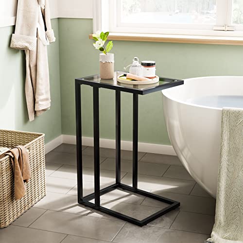 HOOBRO C Shaped End Table, Set of 2, Glass Side Table with Metal Frame, Black Coffee Table for Small Space, Modern Style, for Living Room, Black BK03SFP201 - color: Black