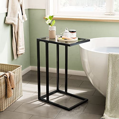 HOOBRO C Shaped End Table, Glass Side Table with Metal Frame, Black Coffee Table for Small Space, Modern Style, for Living Room, Black BK03SF01 - color: Black