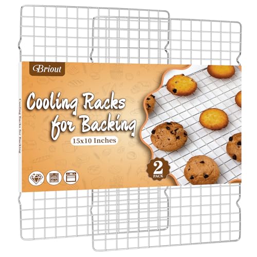 Briout 2PCS Cooling Racks for Cooking and Baking - 15x10 Inches Heavy Duty Stainless Steel Wire Rack for Baking, Grilling, Roasting - Oven & Dishwasher Safe - Fits Jelly Roll Sheet Pan-Silver - color: Silver, size: 15"x10"-2PC