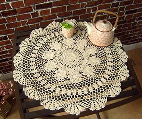 Damanni Beige Cotton Handmade Crochet Lace Tablecloth Doilies Table Overlay,Round,23 Inch,2PC - size: Beige-2pc-23 Inch