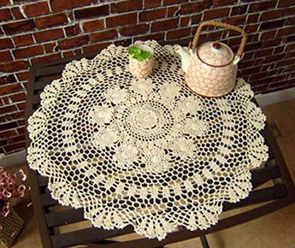 Damanni Beige Cotton Handmade Crochet Lace Tablecloth Doilies Table Overlay,Round,23 Inch,2PC - size: Beige-2pc-23 Inch