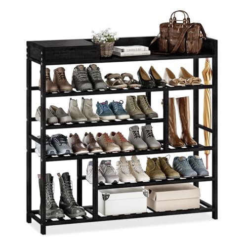 Bamworld Shoe Rack for Front Door Entrance Bamboo Shoe Organizer with Storage Box Free Standing Shoe Cabinet Shoe Storage Shelf for Entryway, Closet and Doorway (Black) - color: Black, size: Shoe Rack