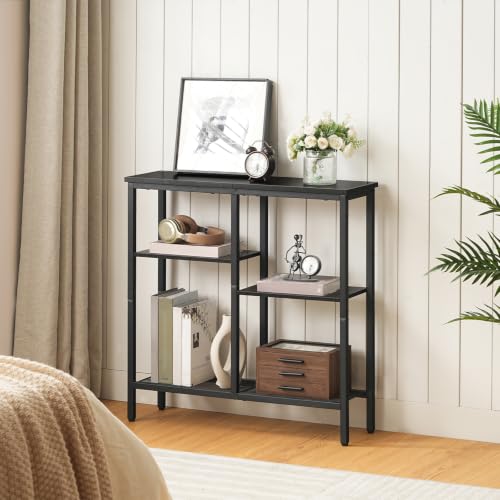 HOOBRO Narrow Console Table, Sofa Table, 4-Tier Industrial Entryway Table with Metal Mesh Shelf, Hallway Table with Adjustable Feet, for Entryway, Living Room, Hallway, Black BB79XG01 - color: Black