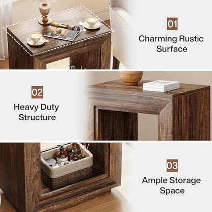 Tribesigns Rustic Wood End Table, 2 Tiered Square Side Table with Storage Shelf, Industrial Sofa Side Table for Living Room, Entrance (Rustic Brown) (1) - color: Brown
