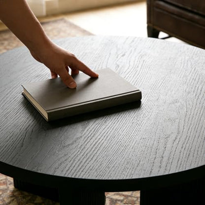 35" Wooden Round Coffee Table, Black | Smooth Thick Coffee Table, Low Circle Center Table with X Shaped Stable Legs, Accent Tea Table for Living Room, Office - color: Black, style: Coffee Table