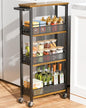 4-Tier Slim Rolling Storage Cart for Kitchen Bathroom Organizer, Mobile Narrow Storage Cabinet Utility Cart with Wood Rack on Wheels for Pantry Laundry Small Space - size: Brown/Net Bar