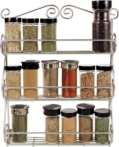 FitWell Scroll Wall Mount Spice Rack, 3-Tier, Traditional Spice Rack Cabinet & Kitchen, Beauty & Nail Polish Organizer for Bathroom, Scroll Wall-Mounted (Satin Nickel) - color: Satin Nickel