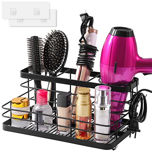 VITVITI Metal Hair Tool Organizer Wall Mounted, Hair Dryer Holder Basket Storage, Bathroom Sink Organizer Countertop for Vanity Makeup Brush/Hair Straightener/Styling Tools, Matte Black, Stand - style: B Black