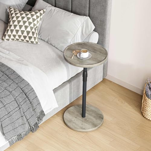 Adjustable Round Side Table, Small End Table, Pedestal Drink Table for Small Spaces, Tall Round Nightstand for Living Room Bedroom Sofa Couch, Oak ET-010QK - color: Oak