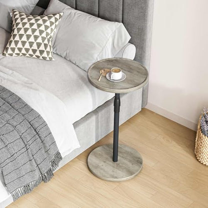 Adjustable Round Side Table, Small End Table, Pedestal Drink Table for Small Spaces, Tall Round Nightstand for Living Room Bedroom Sofa Couch, Oak ET-010QK - color: Oak
