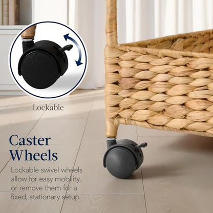 Best Choice Products 3-Tier Water Hyacinth Rolling Nursery Caddy w/Wheels, Utility Cart, Storage Organization for Bathroom, Craft Room, Laundry Room - Natural - color: Natural