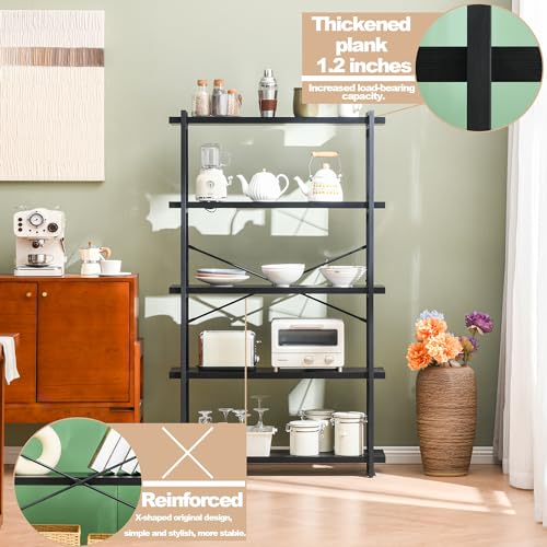 HCHQHS Bookshelf, 5-Tier Industrial Bookcase, Black Open Book Shelf, Freestanding Tall Bookshelves with Metal Frame - color: Ebony Black, size: 5-Tier (35.8"W x 65.7"H)