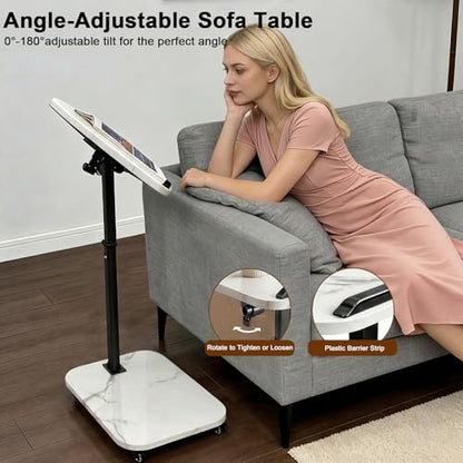 C Table End Table Adjustable Height, Rolling TV Tray Table for Small Spaces 180° Flip-Over Panel & 360° Swivel Casters,C Shaped Side Tables for Couch for Living Room/Bedroom/Bed/Sofa/Chair/Snack-White - color: White