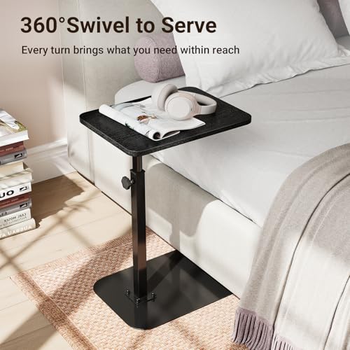 ELYKEN TV Tray Table, C-Shape Couch Desk, 360° Swivel Side Table Height Adjustable, Laptop Stand for Couch Recliner, Small Bedside Tables (Black) - color: Black