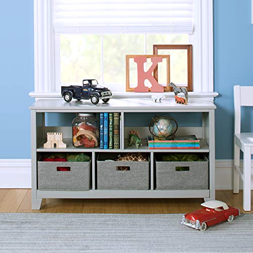 Martha Stewart Kids' Low Bookcase (Gray) - 24 Inch Wooden Storage Organizer Cubby with Fabric Bins for Playroom and Bedroom - color: Grey