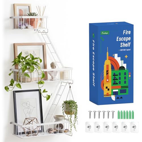SweetSage Fire Escape Wall Shelf White - Modern New York City Wall Decorative Display Ladder Floating Shelves for Bedroom, Home Decor, Action Figure Display (2.5-Tier) - color: White 2.5 Tier