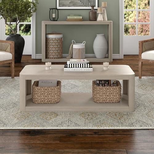 Henn&Hart 47" Rectangular Low-Profile Coffee Table with Open Storage Shelf for Living Room, Family Room, or Office, Beech White - color: Beech White