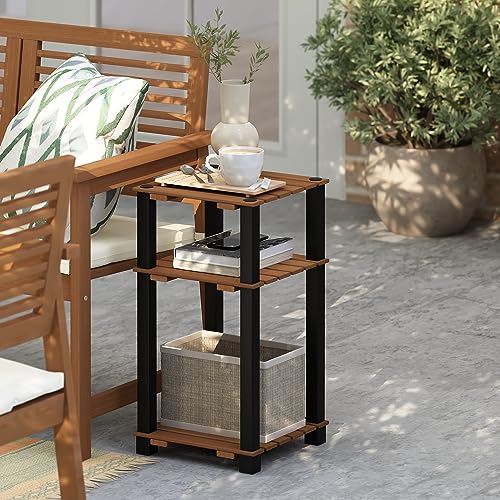 Furinno Pangkor 3-Tier Turn-N-Tube Indoor Outdoor Plant Shelf Wood Side Table with Square Poles, Natural/Black - style: 3 Tier Square Poles