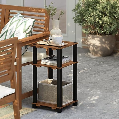 Furinno Pangkor 3-Tier Turn-N-Tube Indoor Outdoor Plant Shelf Wood Side Table with Square Poles, Natural/Black - style: 3 Tier Square Poles