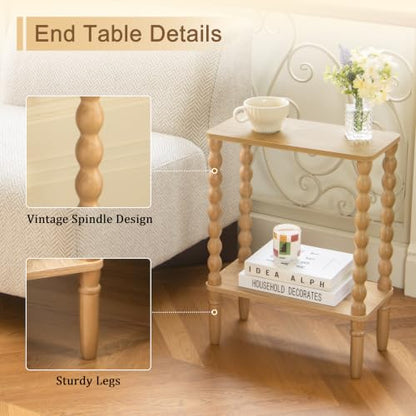 Fultyle Narrow End Table, Small Narrow Side Table with 2-Tier Storage, Skinny Bedside Table Nightstand for Narrow Spaces, Living Room, Bedroom (Rustic Walnut) - color: Rustic Walnut