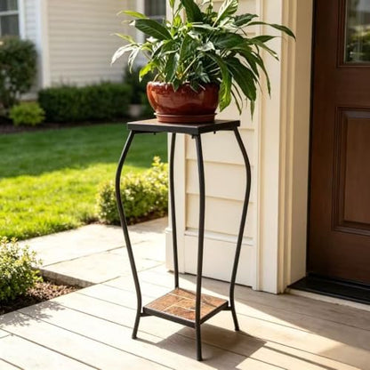 Zhongma 2 Tier 30" Tall Plant Stand with Colorful Slate Top for Balcony, Home, Garden, Backyard Patio with Adjustable Leveling Feet