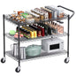 WDT 1350Lbs Capacity Heavy Duty Rolling Utility Cart, NSF Rolling Carts with Wheels,Commercial Grade Metal Cart with Handle Bar & Shelf Liner,Trolley Serving Cart for Restaurant,Kitchen,Black - color: Black 3 Tier Large