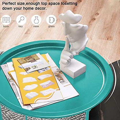 Garden 4 you End Table Set of 2, Outdoor Side Table, Small Patio Table Metal Side Table, Round Folding Side Table, for Outdoor and Living Room,Green - color: Green