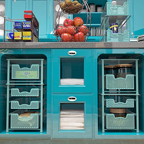 Simple Houseware Stackable 2 Tier Sliding Basket Organizer Drawer, Turquoise - color: Turquoise, size: 2-Tier