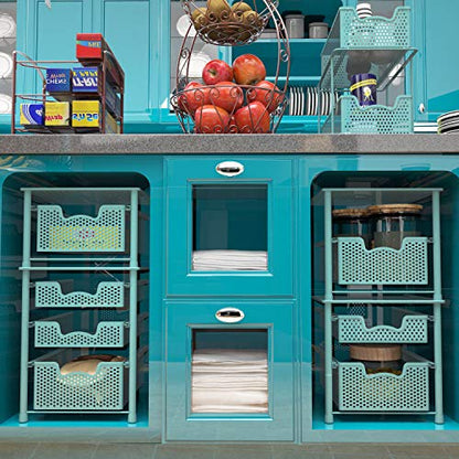 Simple Houseware Stackable 2 Tier Sliding Basket Organizer Drawer, Turquoise - color: Turquoise, size: 2-Tier