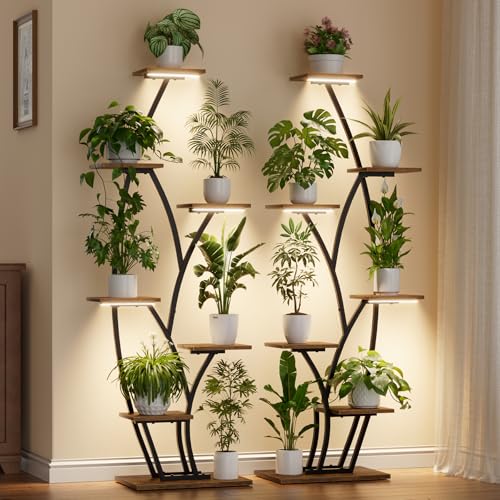 Plant Stand Indoor with Grow Light - Lighted Indoor Plant Shelf Tall 2 Pack | 7 Tier Large Plant Stands for Indoor Growing, 61" Corner Flower Shelf, Half-Moon Metal Holder for Home, Living Room, Black