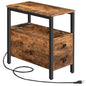 HOOBRO End Table with Charging Station, Narrow Side Table with 2 Drawer & USB Ports & Power Outlets, Nightstand for Small Spaces, for Living Room, Bedroom, Rustic Brown and Black BF541BZ01 - color: Rustic Brown + Black
