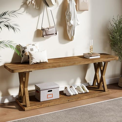 63-Inch Solid Wood TV Stand for 50/55/60/65/70/75-Inch TVs, Farmhouse Entertainment Center with Storage Shelf, Low Media Console Television Stands for Living Room, Bedroom
