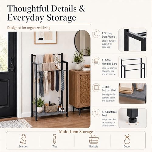 16.9" W Freestanding Towel Rack with Oak Grey Wood Shelf | 3 Tier Blanket Ladder Stand for Bathroom Living Room, Metal Frame,31.5"H x 16.9"W x7.9"D - color: Oak Grey, size: 31.5"H x 16.9"W x7.9"D